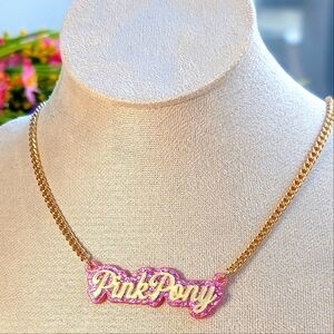 Pink Pony Club Pink Glitter Acrylic Stainless Steel Golden Necklace GIFT